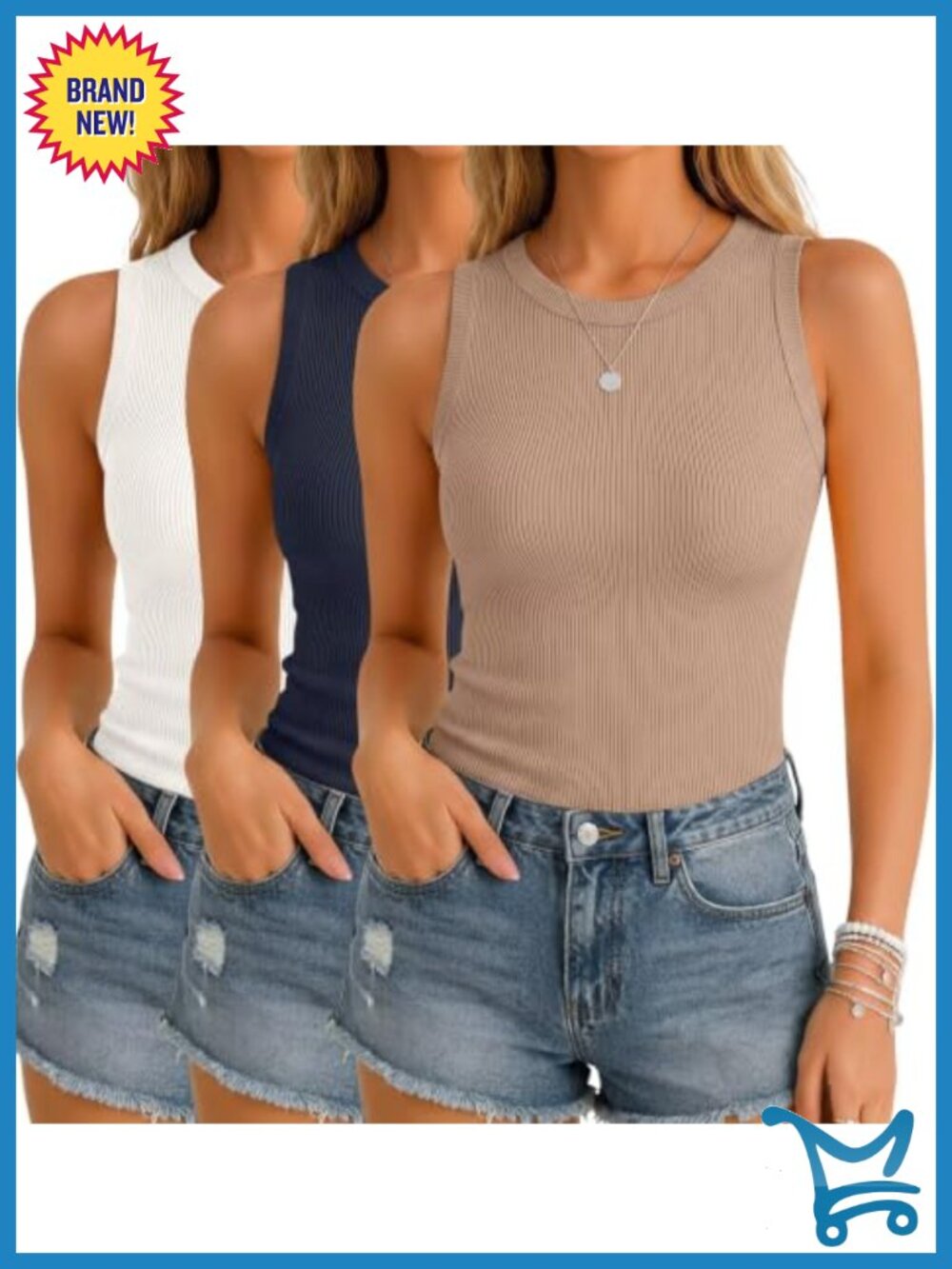Ribbed Tank Tops Women High Neck Slim Fit Sleeveless Shirts 3 Pack